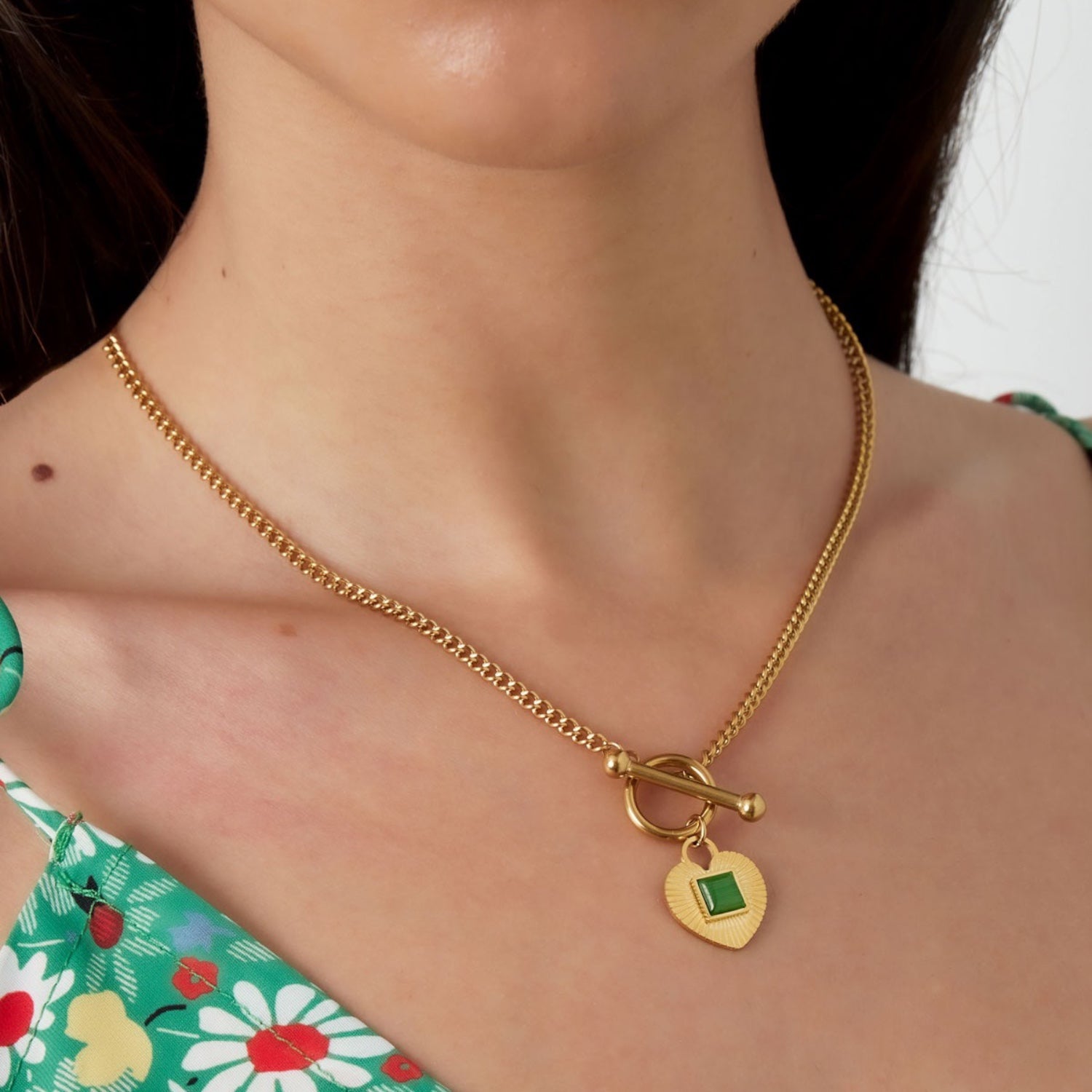 Collana con cuore verde gold - [Emily_Morel]