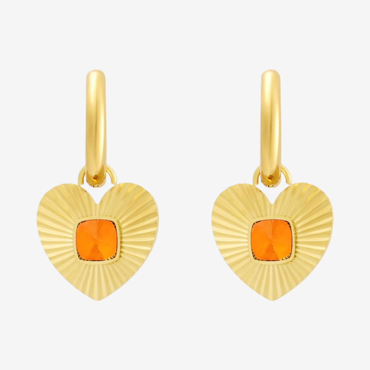 Orecchini a cerchio con cuore gold e brillante arancione - [Emily_Morel]