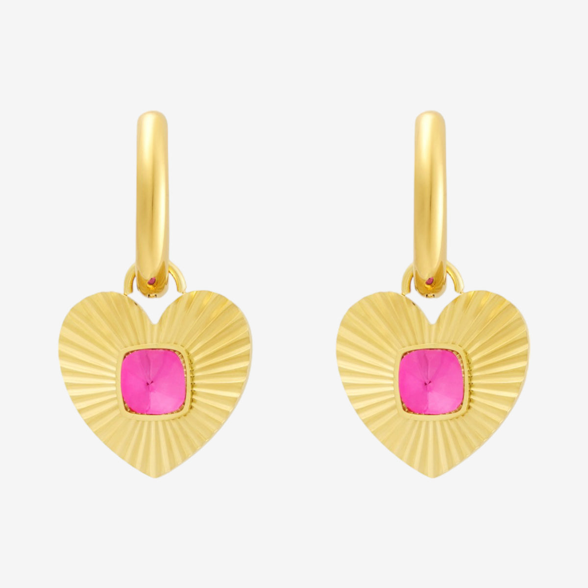 Orecchini a cerchio con cuore gold e brillante fucsia - [Emily_Morel]