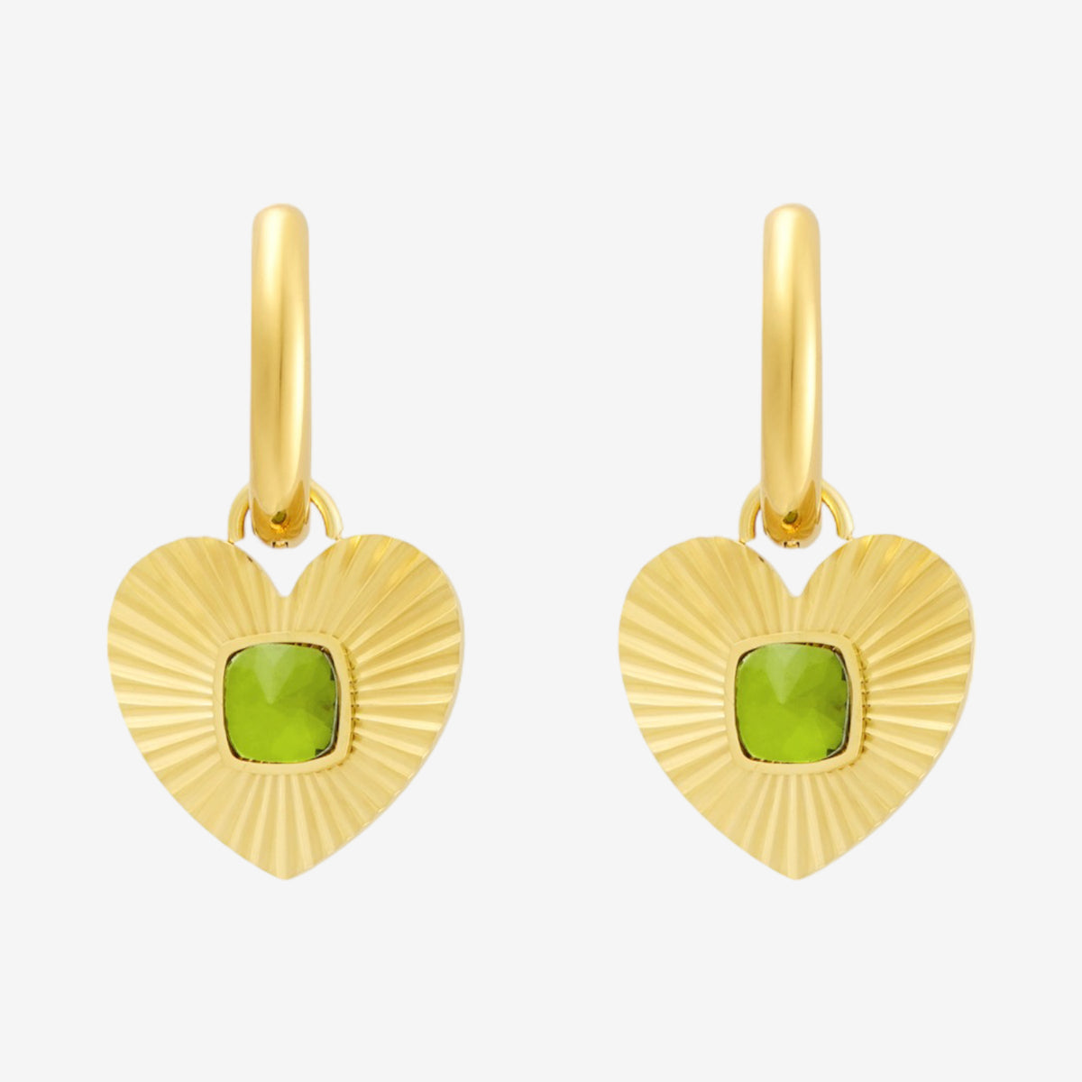 Orecchini a cerchio con cuore gold e brillante verde - [Emily_Morel]