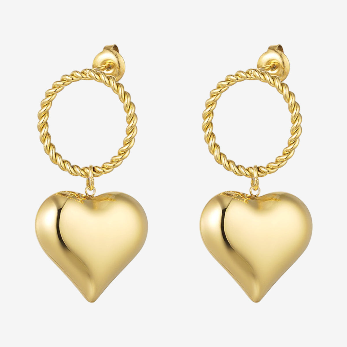 Orecchini rotondi con cuore gold - [Emily_Morel]