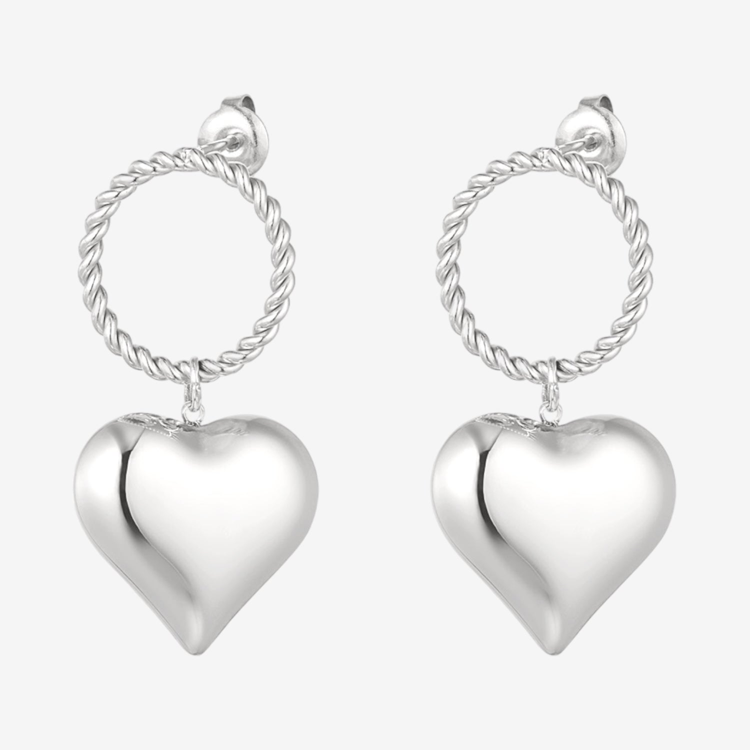 Orecchini rotondi con cuore silver - [Emily_Morel]