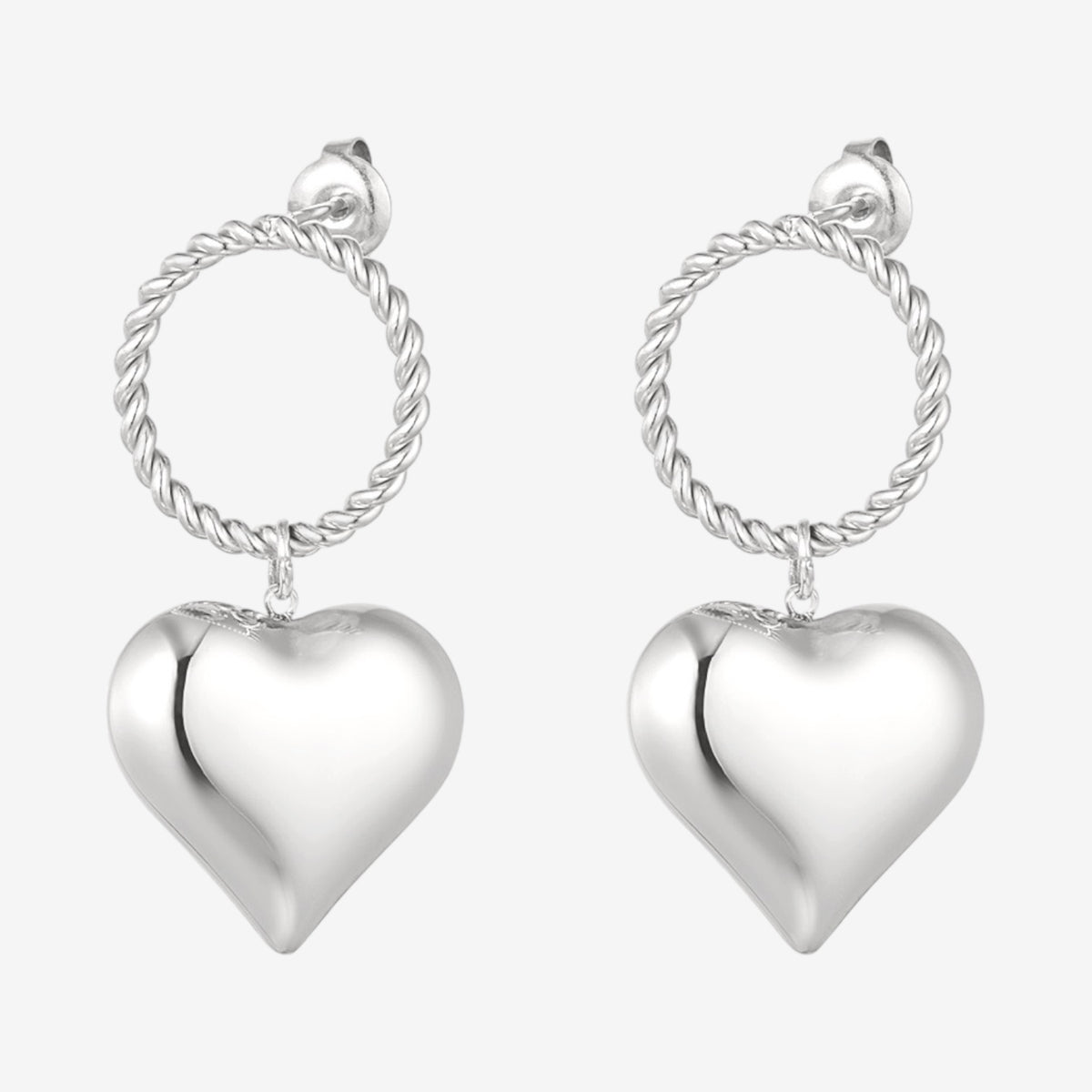 Orecchini rotondi con cuore silver - [Emily_Morel]